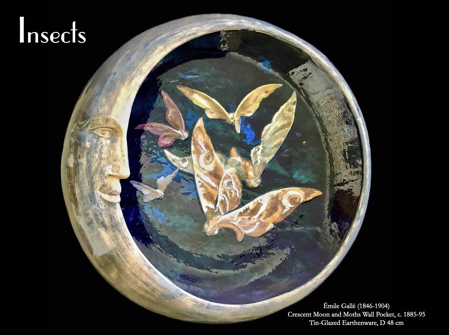 Crescent moon and moths wall pocket