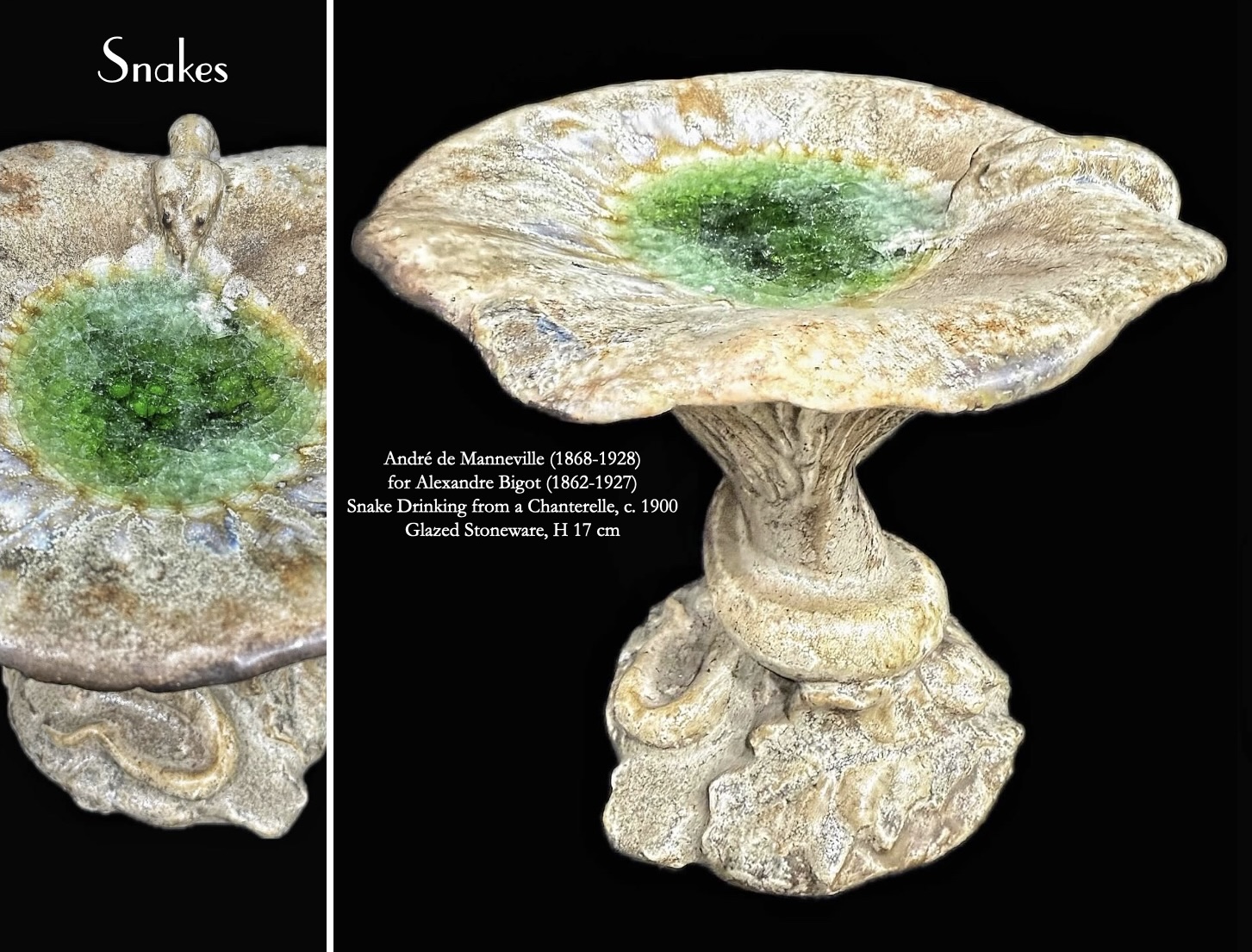 Snake drinking from a chanterelle, sculptural form